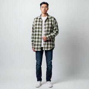 Chapel Hill Yellow White Green Plaid Cotton Blend Button Down Shirt size  XL